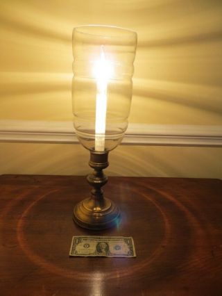 Vintage Paul Hanson Rare Mcm Heavy Cast Brass Hurricane Glass Candle Table Lamp