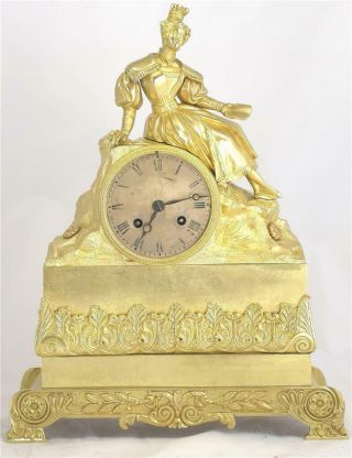 Antique Mantle Clock French Ormolu Bronze 8 Day Figural Empire Bell Striking 2