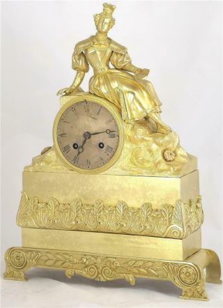 Antique Mantle Clock French Ormolu Bronze 8 Day Figural Empire Bell Striking 3