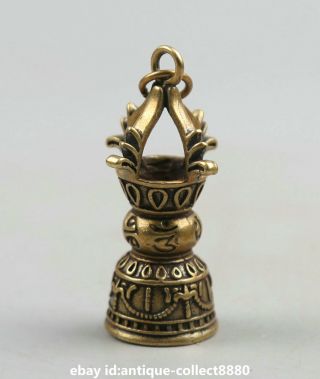 1.  7 " Curio Nepal Tibetan Buddhism Bronze Phurba Dagger Holder Small Bell Pendant