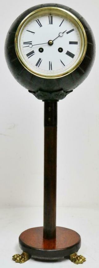 Unusual Antique French 8 Day Bell Striking Solid Oak & Metal Pillar Mantel Clock