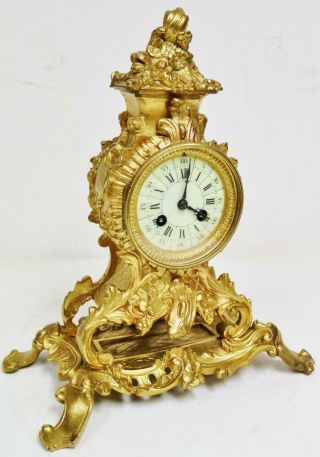 Antique French 8 Day Bronze Ormolu Ornate Rococo Bell Striking Mantle Clock