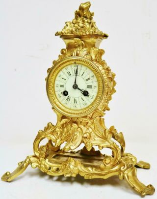 Antique French 8 Day Bronze Ormolu Ornate Rococo Bell Striking Mantle Clock 3