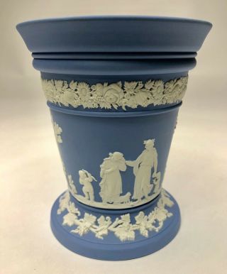 Large Vintage Wedgwood Blue Jasperware Vase Urn Bough Pot Flower Frog