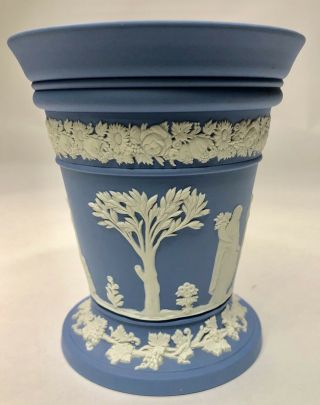 Large Vintage Wedgwood Blue Jasperware Vase Urn Bough Pot Flower Frog 2