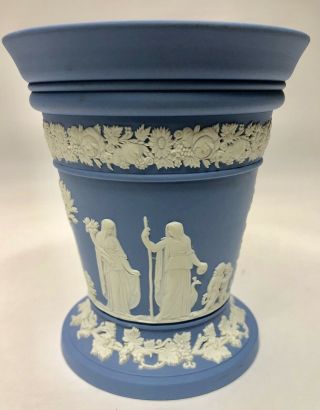 Large Vintage Wedgwood Blue Jasperware Vase Urn Bough Pot Flower Frog 3