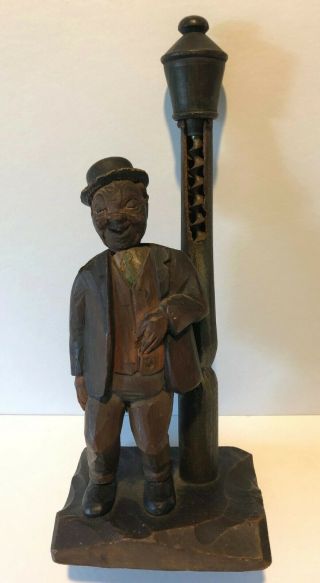 Vintage German Black Forest Hand Carved Wood Styled Figure – Man By Lamp Post