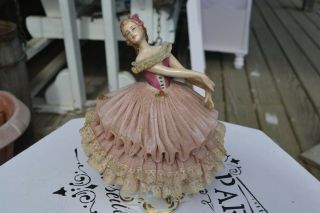 Vintage Porcelain Dresden Lace Volkstedt Ballerina Floral Dress Lady
