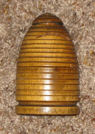 Early Carved Wood - Figural Bee Hive Container W/ Jacks & Balls Inside