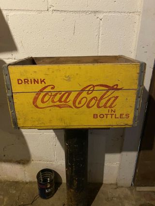 Vintage Coca Cola Yellow Bottle Wood Crate Carrier Rare