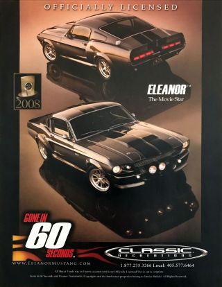 2008 " Gone In 60 Seconds " Movie Eleanor Mustang By Classic Recreations Photo Ad