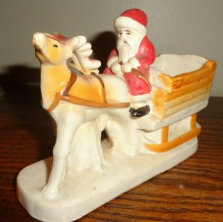 Vintage Christmas Candy Container Planter Santa Reindeer Sleigh Ceramic Japan