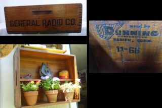 Old Advertising Wood Box Crate General Radio Co.  Shelf Display Home Garden Porch