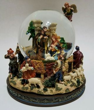Vintage Christopher Radko Holy Family Nativity Musical Motion Lights Snow Globe