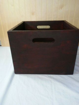 Vtg Wooden Box Crate Wood Handles Stained Mahogany Heavy Sturdy