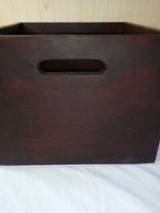 VTG Wooden Box Crate wood Handles Stained Mahogany Heavy Sturdy 2