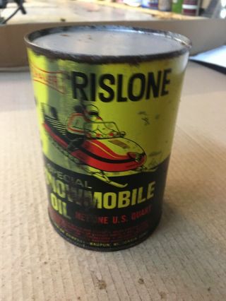 Vintage Full Rislone Snowmobile Motor Oil Can One Quart Wisconsin Mancave Gas