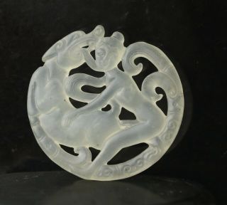 China Old Natural Jade Hand - Carved Man And Beast Pendant