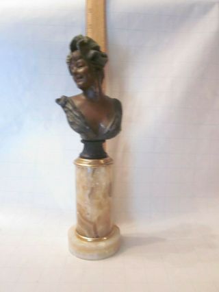 Antique Art Nouveau Spelter Marble Bust Statue Figurine Woman Decor