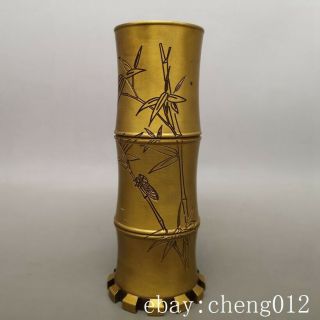 Old Antique Brass Copper Hand - Carved Bamboo Jar Pot Pen Holder