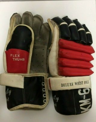 Vintage Adult Km - 6 Ice Hockey Gloves Varsity Model Flex Thumb Blue Red
