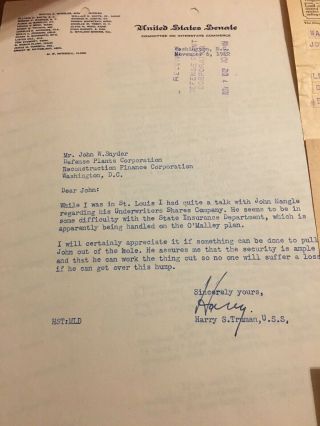 Harry Truman Letter Signed Numerous Telegrams,  Letters From Aides President