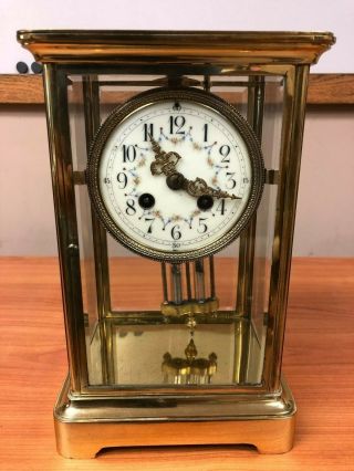 Antique Brass 8 Day French Four Glass Mercury Pendulum Clock