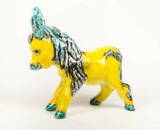 Vintage Terra Cotta Pottery Donkey Atomic Yellow & Turquoise Glazed Italy