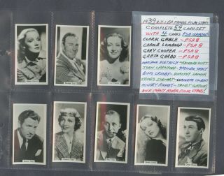 1939 R.  J.  Lea " Famous Film Stars " Complete Set (54) W/ (4) Graded Psa 8