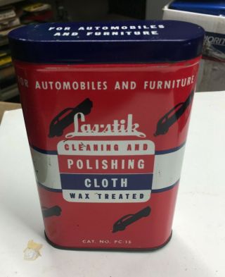 Graphic 1950s Vintage Las Stik Car Polishing Cloth Old Tin Can & Orig.  Cloth