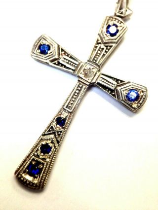Antique Art Deco Diamond And Sapphire Platinum And 18k Gold Cross Pendant