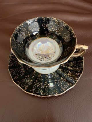 Vintage Royal Sealy China Black Iridescent Tea Cup And Saucer