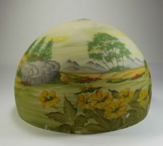 Vintage Reverse Painted Glass Shade Trees Mountains Flowers Electric Lamp 11 5/8