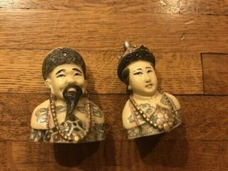 Vintage Chinese Japanese Hand Painted Engraved Emperor & Empress Figurines