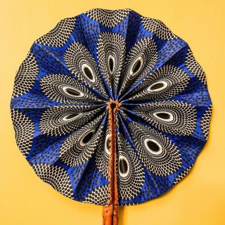 Blue/white Circle Print Folding Fan | African Summer Wedding Folding Hand Fan