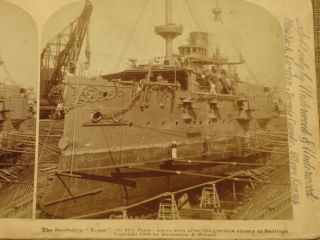 Span Am War Stereoview Photo 1898 Uss Texas Battleship In Drydock 31