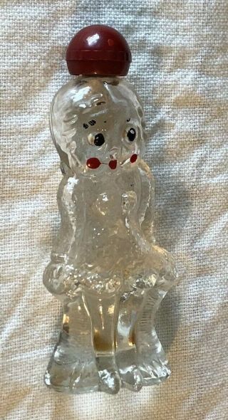 Vintage Art Deco Betty Boop Clear Glass Perfume Bottle W/ Round Red Top