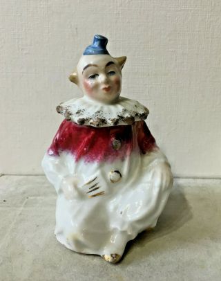 Antique German Porcelain Mustard Condiment Jar Figural Whimsical Clown