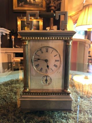 Exquisite Antique Carriage German Or French Mantel Shelf Alarm Clock