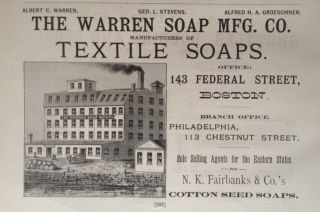 1890 Ad (h23) Warren Soap Mfg.  Co.  Boston.  Textile Soaps.  For N.  K.  Fairbanks Co.
