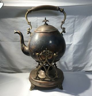 Antique Vintage Copper/metal ? Tea Coffee Kettle Pot With Burner And Stand