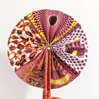Pink/white/yellow Circle Print Folding Fan | African Folding Hand Fan