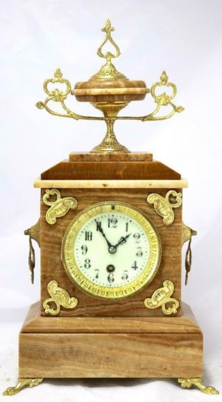 Antique Mantle Clock Stunning French Red Marble And Brass Mounts Single Train 2
