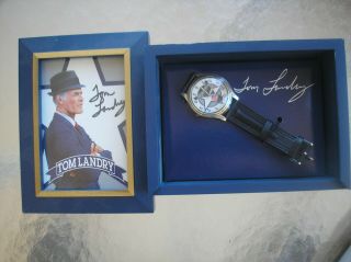 Tom Landry Signed Fossil Watch Limited D In Wood Display Box Dallas Cowboys