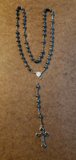 Vintage German Catholic Rosary Beads - Grey Wood Beads