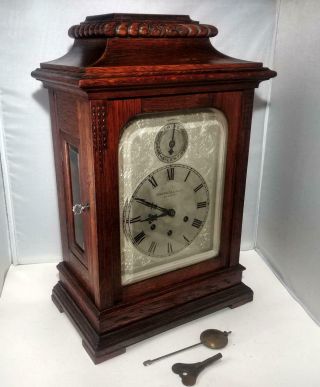 Antique Gustav Becker 8 Day Westminster Chimes Oak Bracket Mantel Clock Serviced