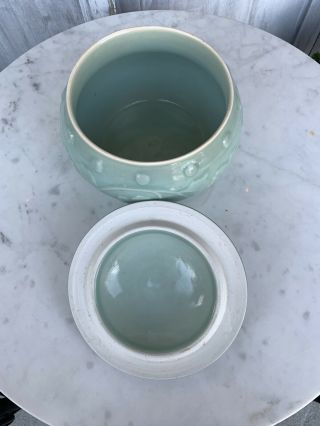 Vintage Chinese Peony Flower Celadon Bowl w/ LID - Ginger Jar Longquan 3