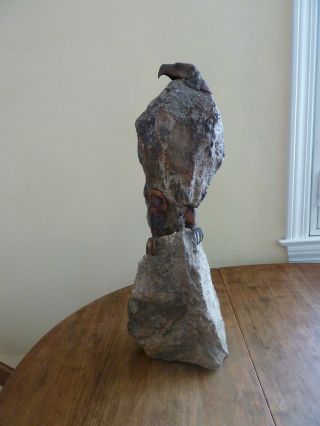 Vintage Eagle Falcon Hawk Sculpture Stone And Metal 17 Inches