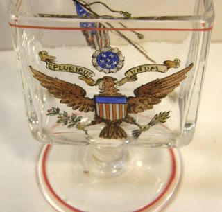 Antique Vintage Footed Glass Match Calling Business Card Holder Patriotic Theme