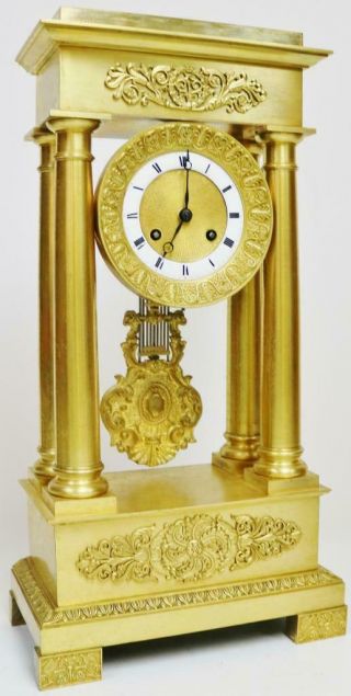 Rare Antique French Empire 8 Day Striking Bronze Ormolu Portico Mantel Clock